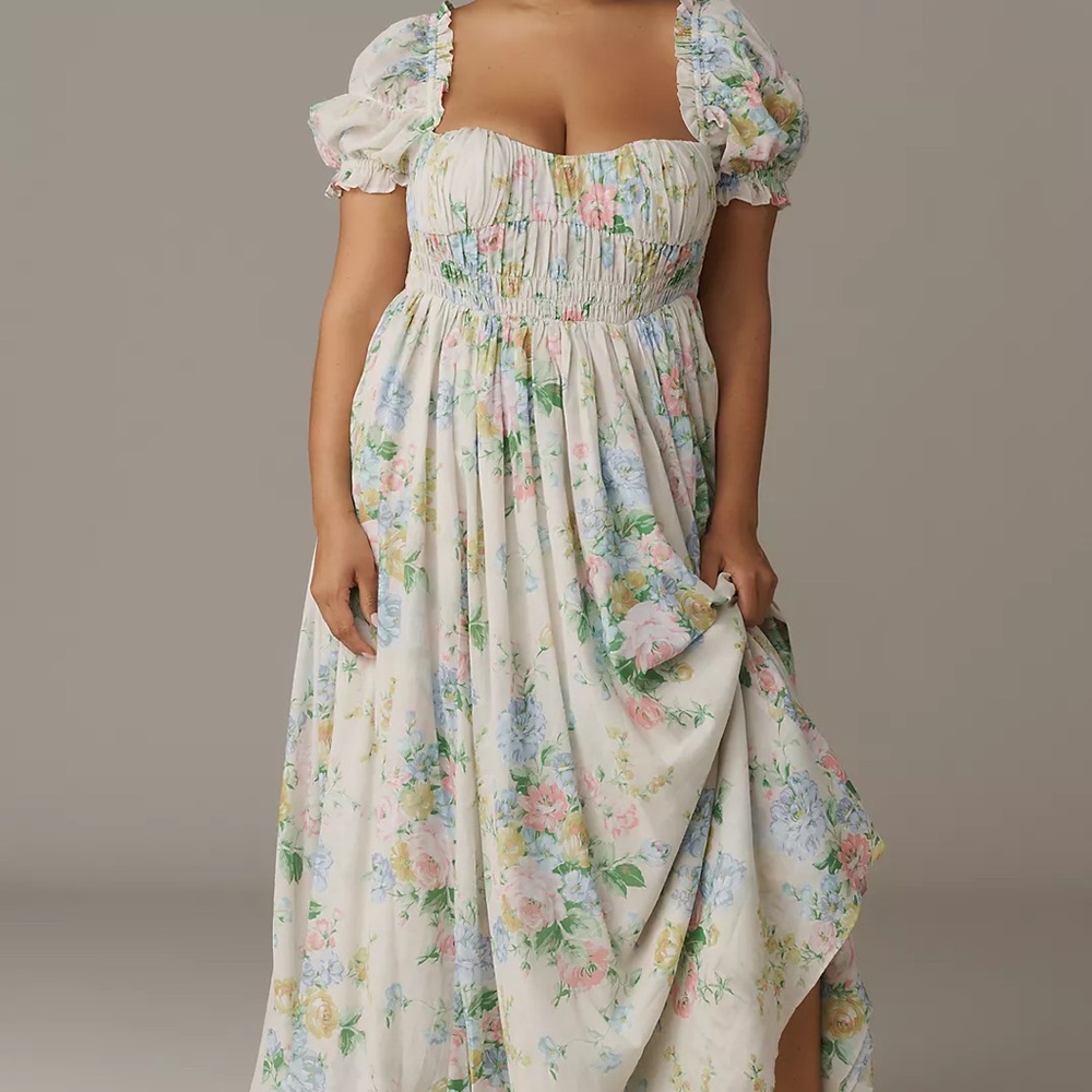 Selkie Pastel Floral Puff Sleeve Maxi Dress
